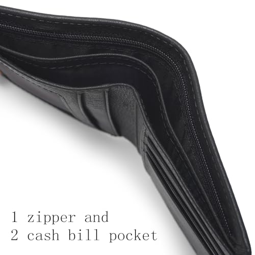 Genuine Leather Bifold Wallet for Men, Classic Black Wallet, 6 Card Slots 3 cash pockets,Gift For Men,Money Clip Mens Wallet (65995-2)2
