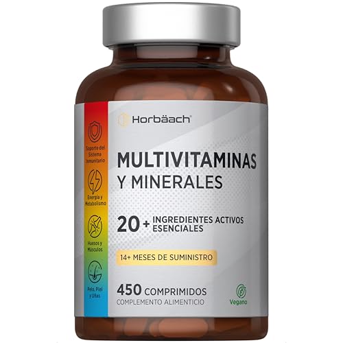 Multivitaminas y Minerales | 450 Comprimidos | con más de 20 Ingredientes Esenciales para Hombre y Mujer | Horbaach