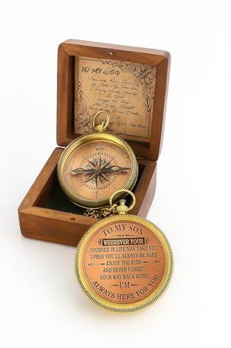 Brújula Vintage de Latón con Caja de Madera para Hijo miniatura 1