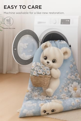 Image of King Size 7D Digital Print Bedsheet - 350 TC Cotton, Kids Friendly Design, Soft & Breathable 180 GSM Fabric, Machine Washable, Gift-Ready Packaging. (108x108 Inches). (Blue Teddy)