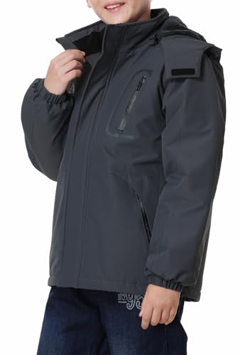 Image of Kid's Ski Jacket Waterproof Winter Coat Boy's and Girl's Fleece Snowboarding Jackets with Detachable Hood