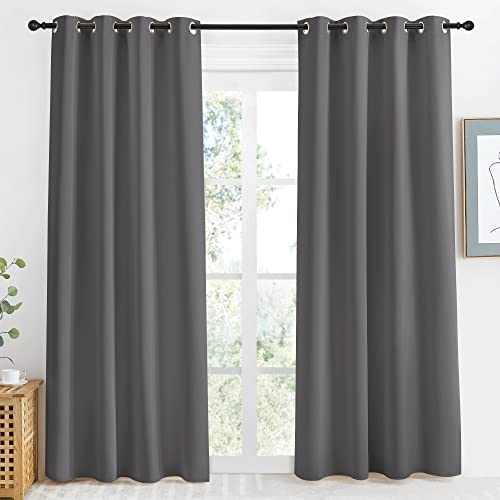 NICETOWN Grey Blackout Curtain 86 inch Long, W55 x L86, 1 Panel, Thermal Insulated Window Treatment with Grommet Room Darkening Thermal Insulated Panel for Bedroom/Living Room - image 1