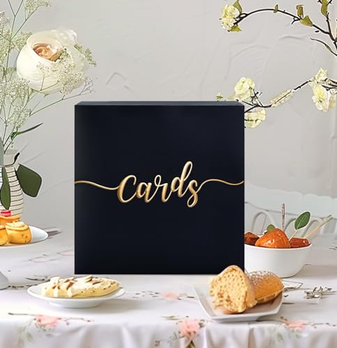 SietDESEO Card Box for Party Black Card Box with Matte Gold Foil Design Money Card Box Gift Card Box Holder for Wedding Reception Retirement Graduation Baby Shower Birthday Card Box