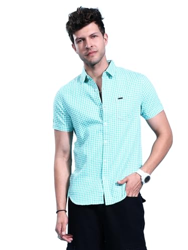 Image of The Indian Garage Co Men Slim Fit Checkered Half Sleeves Cutaway Collar Casual Shirt