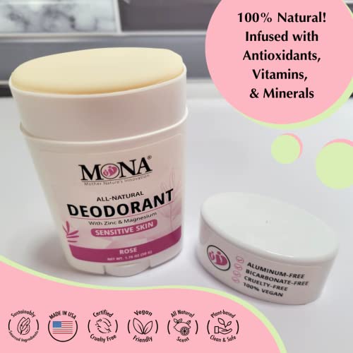 Image of MONA BRANDS All Natural Deodorant For Women & Men | For Sensitive Skin | No Aluminum or Baking Soda | (2-Pack ROSE 1.76 Oz each)