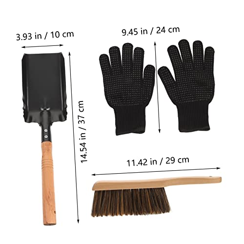 Yardwe 1 Conjunto De Pá De Limpeza De Lareira Balde De Carvão Pá De Fogueira Colher De Cinzas Luvas
