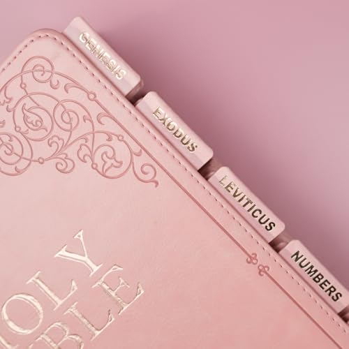 UPAFEXXI-Leather Bible Tabs, Bible Tabs for Women and Men(Gold Foil Lettering) Large Print Stickers, Easy to Read and Apply, 80 Chapters Labels for Easy Navigation(Pink)