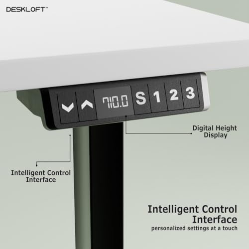Image of Height Adjustable Electric Standing Desk | Ergonomic Sit Stand Workstation with Walnut Wood Grain Desktop | Motorized Computer Desk for Home Office (Black Frame & White Top, 1200 x 600 mm)