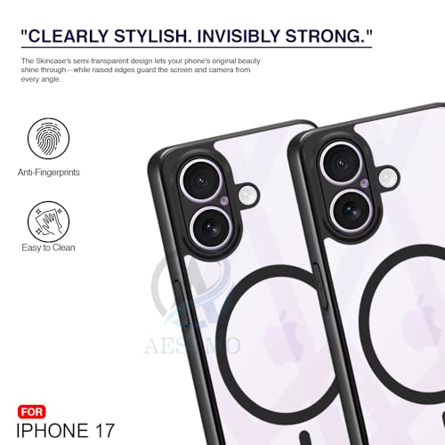 Image of AESTMO iPhone 17 Back Cover | 360 Protection | Crystal Clear Hard Back Transparent | Compatible with MagSafe Accessories (PC+TPU, Black Bumper)