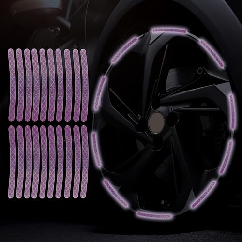 Image of 20PCS Car Wheel Reflective Decorative Strip,Night Safety Warning Stickers,Cars,Motorcycles,Bicycles are Applicable, Colorful and Diverse, a Street the Most Beautiful Car (Light Purple)