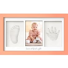 KeaBabies Baby Hand and Footprint Kit - Clay Handprint Keepsake Frame, Newborn Nursery Picture Frame, Personalized New Mom Gifts for Baby First Christmas Shower Salmon