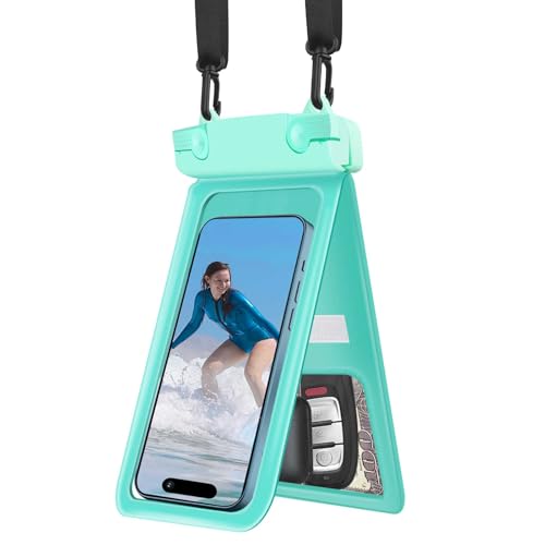 Waterproof Phone Pouch, IPX8 Double Space Cell Phone Case for iPhone 15 14 13 Pro Max Plus Samsung Galaxy S23 S22 Ultra, Detachable Lanyard, Cruise Ship Essentials(Light Green)