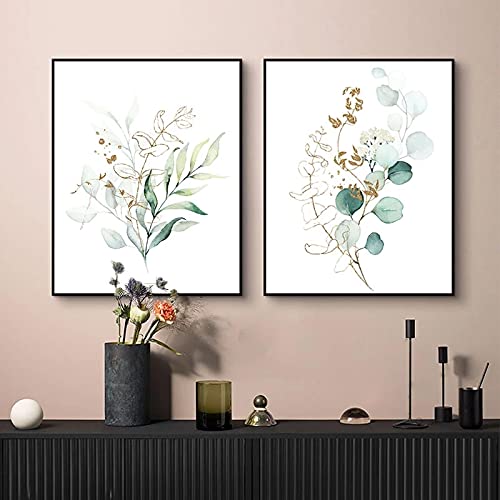 Affiche scandinave verte pour salon moderne lot de 2 toiles aquarelle botanique 50x70