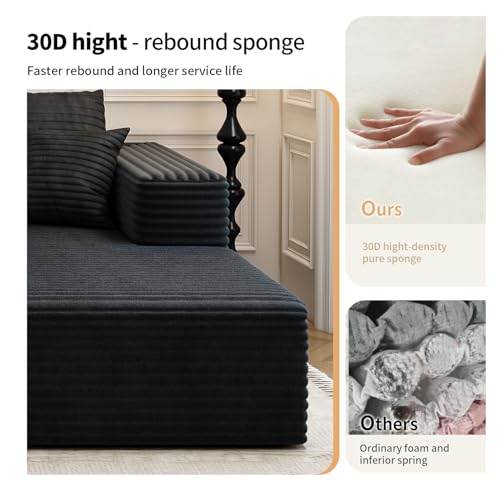 107.5" Cloud Modular Sectional Sofa with 1 Ottoman,Modern Minimalist Upholstered Couches, Comfort U Shaped Sofa for Living Room,Deep Seat Corner Couch,No Assembly Required (Black,Left Facing Chaise) - Image 5