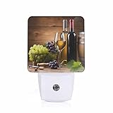 CNupgoS Wine Night Light A Stemmed Glass with Grapes on A Wooden Background Plug into Wall with Dusk to Dawn Light Sensors 0.5W Warm Nightlights for Bedroom Bathroom Hallway