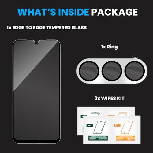 Image of ArmourPro Edge to Edge Tempered Glass for Samsung Galaxy M17 with Silver Camera Ring Guard, 9H Screen Protector, Anti-Scratch, Anti-Fingerprint, Bubble-Free Installation Kit