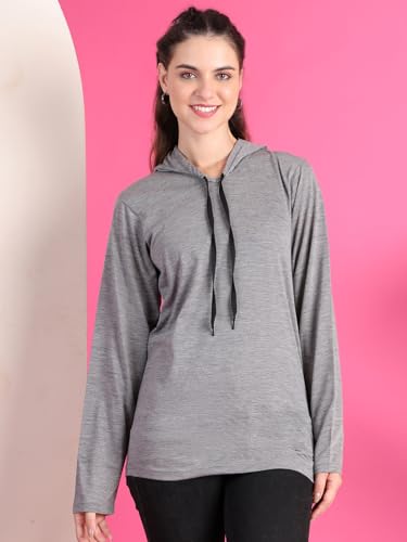 Image of Mack Jonney Cotton Blend Full Sleeve T-Shirt with Hoodie for Women-VJ-FSTWH-01