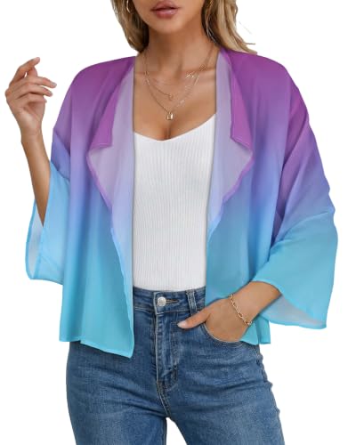 Image of Womens Summer Tops Short Shrugs Kimono Cardigans Casual Chiffon Bolero Jackets 2026