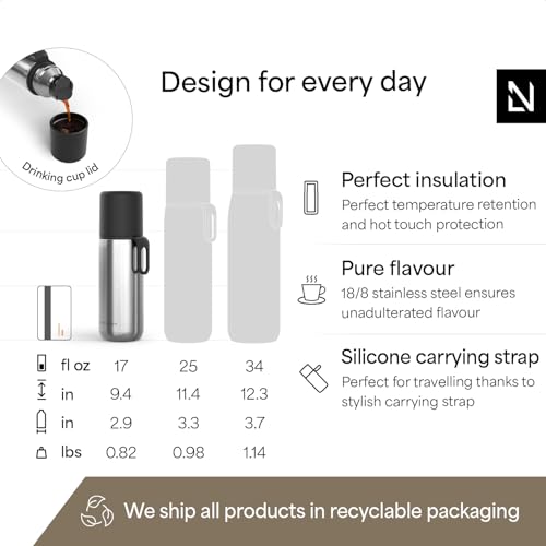 Image of LARS NYSOM Stainless Steel Thermo Water Bottle - Double Wall Insulated Water Bottle with Cup & Carry Strap, Leakproof Metal Bottle for Travel, Office & Outdoor (Stainless Steel, 17oz)