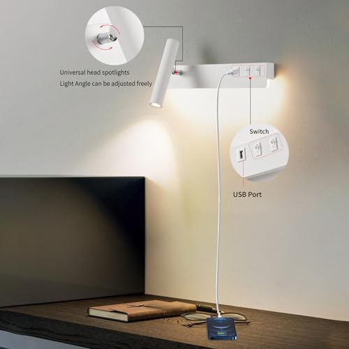 Lámparas de pared sin cables molestos gracias al aplique LED con USB para cabecera de cama 4