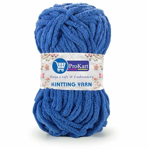 Image of ProKart Premium Blankie Wool, Plush & Cuddly, Chenille Yarn Supersoft Hand Knitting Wool Ball | Blanket Thick /Mottu Yarn Ball Suitable for Hand Knitting and Crocheting (Royal Blue, 100gms x 1 Pack)