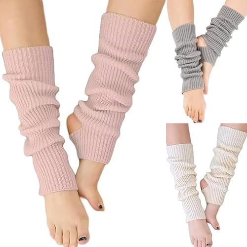 Image of YUANQIAN Women Winter Extra Soft Long Legwarmer Warmer Knitted Stirrup Leg Warmers for Yoga Ballet Dance