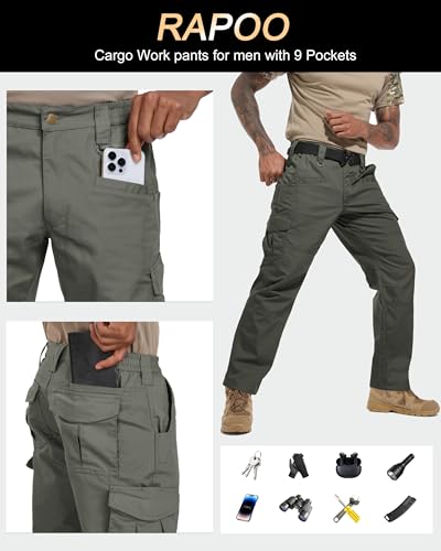 Image of Rapoo Ripstop Water Resistant Cargo Tactical Pants for Men EDC Hiking Work Military Army Pants with 9 Pockets