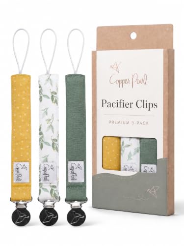 Image of Copper Pearl Pacifier Holder 3-Pack: Premium Knit Binky Clips for Babies - Stylish Stainless Steel Design, Prevents Floor Drops - Fern