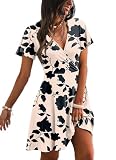 RUMIA Sundresses for Women 2026 Summer Sunflowers Wrap V Neck Slimming Fit and Flare Dress Floral Apricot M
