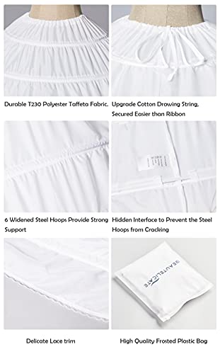 Missydress Full A-Line 6 Hoop Floor-Length Bridal Dress Gown Slip Petticoat,White,Free Size #TOP2