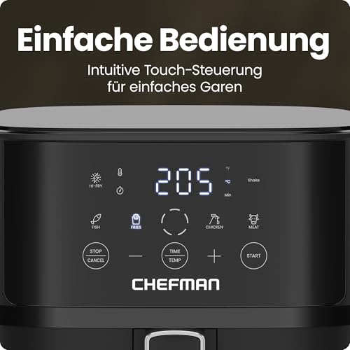 Chefman 5,7L Heißluftfritteuse, schnell & einfach, kompakte Heissluftfritteuse mit Hi-Fry Technologie, Touch Controls mit 4 Voreinstellungen, antihaftbeschichtet & spülmaschinenfest - Schwarz 4