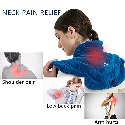 Image of Microwavable Heat Pad for Neck and Shoulders, Warm Compress Wrap, Blue | Weighted Moist Heat for Back, Relief Sore Muscle Stress Tension, Gift for Women