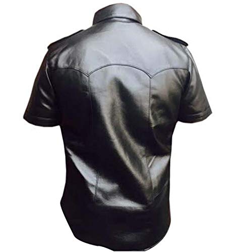 Real Leather Mens Cow Sheep Leather Police Real Uniform Shirt BLUF Gay Mans Shirt Hot Lamb Leather3