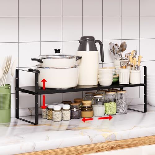 KMUZAWN Expandable Cabinet Shelf Organizer Rack, Stackable Kitchen Counter Storage