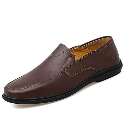 Men's Shoes Loafers for Men Genuine Leather Stitching Details Round Toe Flat Heel Comfortable Lightweight Wedding Casual Slip On