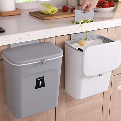 Poubelle Suspendue 9L de Cuisine, Petite Poubelle avec Couvercle et Grattoir pour Portes d'armoires Chambre Bureau Salle de Bain Dortoir à Domicile Travail ou éviers salles de Bains Cover