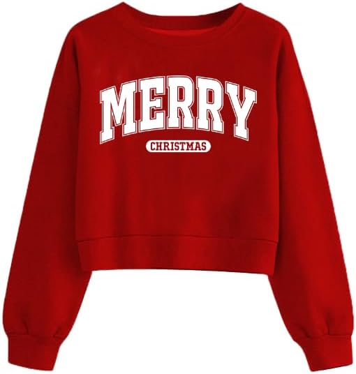 Cropped Christmas Sweaters for Women Xmas Long Sleeve Crop Sweatshirt Fall Winter Teen Girls Y2k Outfits