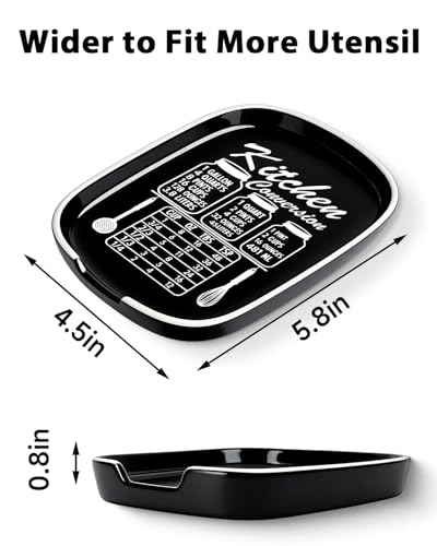 Image of Black Spoon Rest for Stove Top, Ceramic Spoon Holder for Kitchen Counter | Funny Large Cooking Utensil Rest, Conversion Chart Modern Farmhouse Kitchen Decor and Accessories for Cooking Lovers