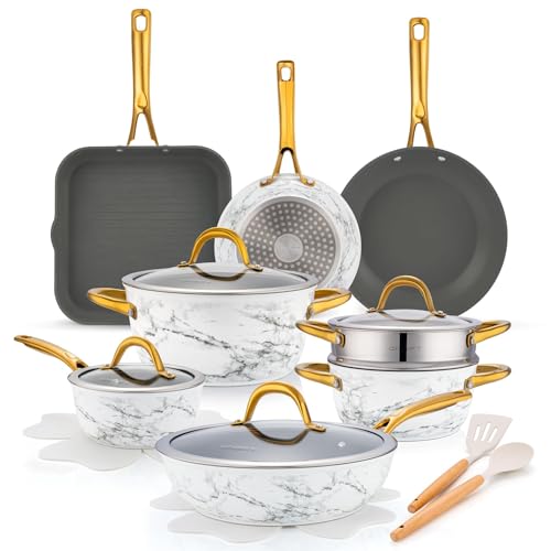 ONGIFT 16Pcs Nonstick Cookware Sets, Kitchen Pots and Pans Set ...