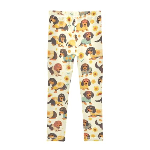 Wusikd Funny Dachshund Girls' Leggings Toddler Doodles Dogs Flowers Kids Yoga Pants Dance Active Tights 4T2
