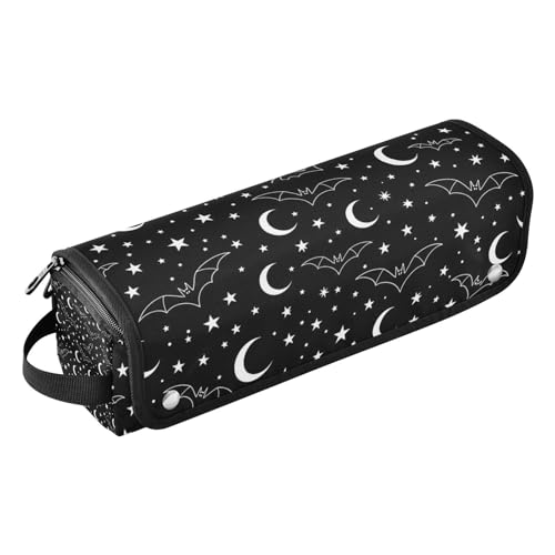 2-in-1 Estuche de viaje para rizador con tapete resistente al calor removible para planchas grandes para el cabello, estuche portátil para rizador, planchador, secador plano blanco con diseño de murciélago, luna y estrella miniatura 1