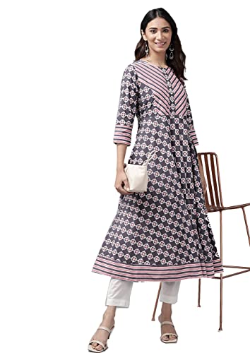 Image of Yash Gallery Women's Cotton Relaxed Fit Anarkali Plus Size Floral Printed Kurta
