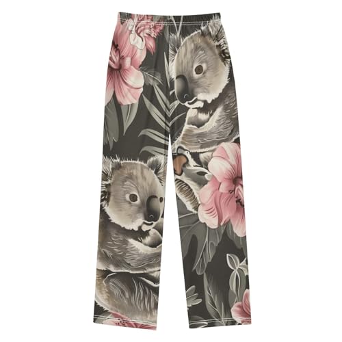 Koala Hibiscus Floral Boys Long Pants Soft Trousers Elastic Waist Kids Lounge Bottoms with Pockets S-XL2