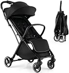 HONEY JOY Lightweight Baby Stroller, Compact Travel Stroller for Airplane, Fits Airplane Cabin & Overhead, One-Hand Gravity Fold, Self-Standing Toddler Stroller w/Adjustable Backrest/Canopy (Black)