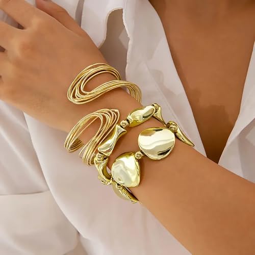 YOOESTORES82 Open Bangle Bracelets Set for Women Gold Adjustable Multilayer Stacking Cuff Bracelet Trendy Irregular Geometric Bangle Stacked Jewelry2