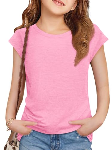 Image of Imily Bela Girls Short Sleeve T Shirts Crew Neck Cap Sleeve Tank Tops Casual Loose Summer Shirt Kids 5-14 Years