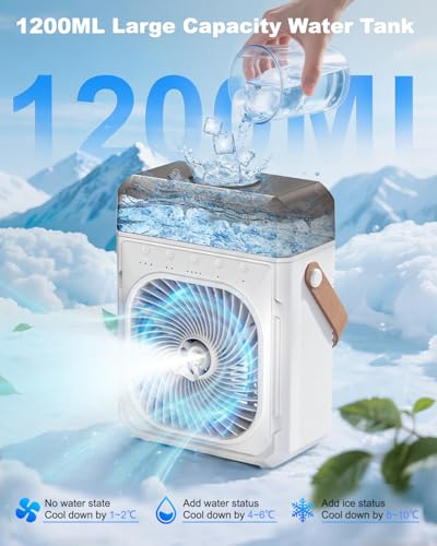 Ausic Portable Misting Fan - 20000mAh Air Conditioner with 1200mL Water Tank, Ideal Outdoor Cooling Solution for Camping, Patio, and Home - Image 3
