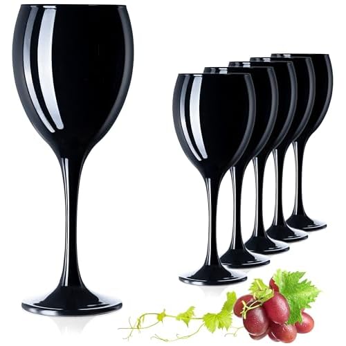 PLATINUX Juego de 6 copas de vino de cristal negro de 320 ml