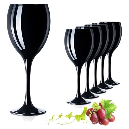 PLATINUX Juego de 6 copas de vino de cristal negro de 320 ml