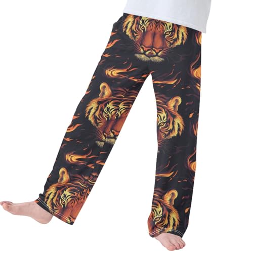 Pigsaly Boys Pajama Bottoms Boys' Pants Digital Fire Tiger Head Long Bottoms Jogger Pants S4